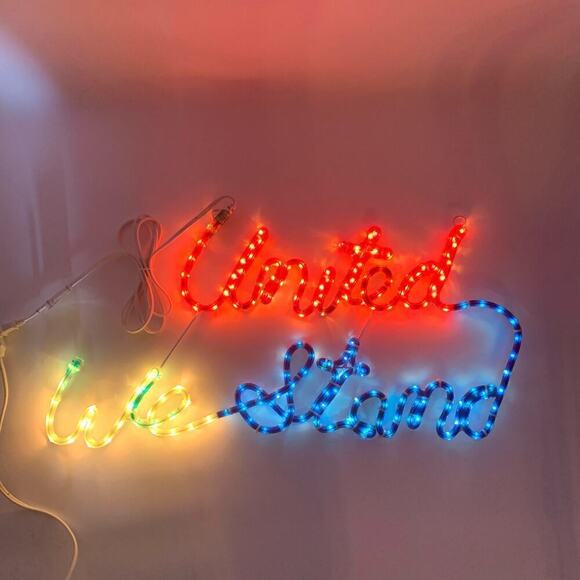 RARE! VTG 2002 Patriotic Rope Light Sculpture “United We Stand” New Open Box - Picture 2 of 13